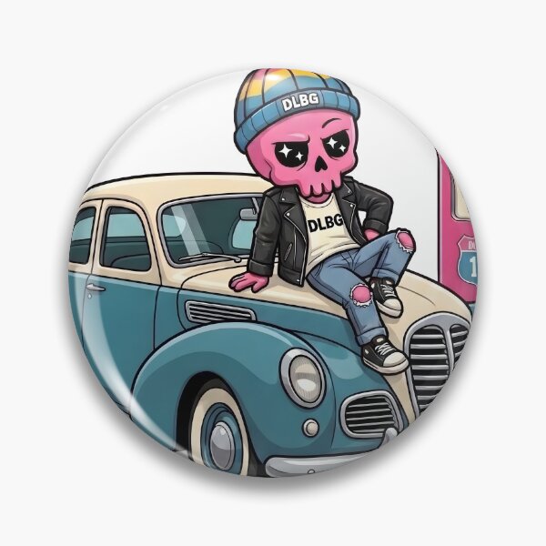Item preview, Pink Skull Vintage Car at Gas Station by DLBG designed and sold by DLBG-STORE.