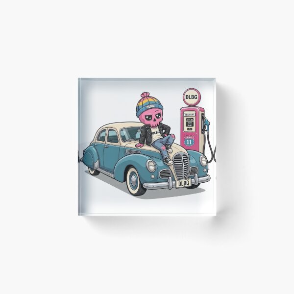 Item preview, Pink Skull Vintage Car at Gas Station by DLBG designed and sold by DLBG-STORE.