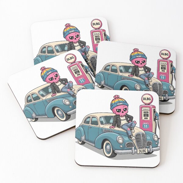 Item preview, Pink Skull Vintage Car at Gas Station by DLBG designed and sold by DLBG-STORE.