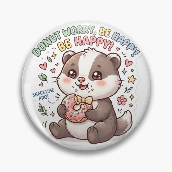 Item preview, Cute Kawaii Donut Worry Be Happy Badger Sticker | Anime Style Snacktime Pro Chibi Art | Donut Sticker designed and sold by Chipkooo.