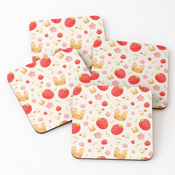 Item preview, Cute Strawberry Cat Floral Pattern designed and sold by Tokki Treats .