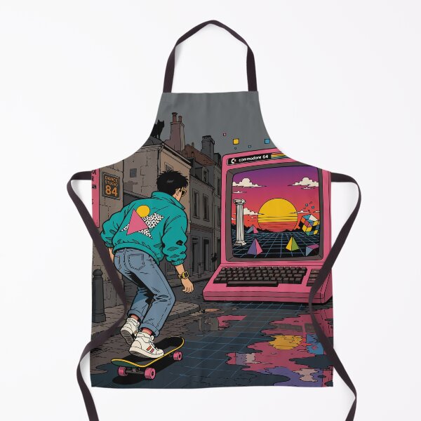 Item preview, Retro 80s Computer Skateboard Street Scene designed and sold by RosieKingArt.