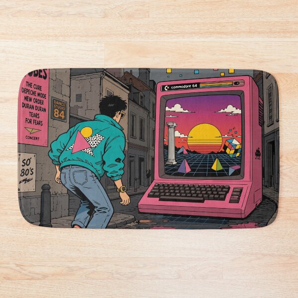 Item preview, Retro 80s Computer Skateboard Street Scene designed and sold by RosieKingArt.