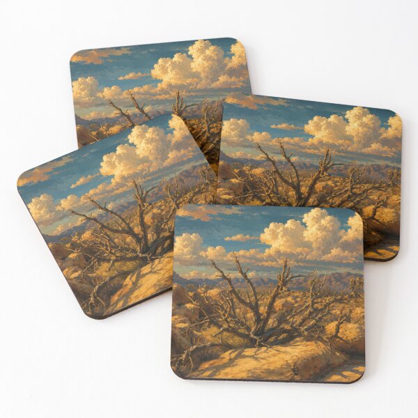 Item preview, Joshua Tree Desert at Golden Hour — Painterly Landscape with Mountain Range designed and sold by kornkobart.