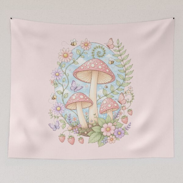 Item preview, Enchanted Mushrooms in a Floral Garden designed and sold by couragecriativa.