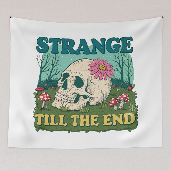 Item preview, Strange Till the End – Vintage Psychedelic Skull & Mushroom T-Shirt Design designed and sold by Truth Pixel.