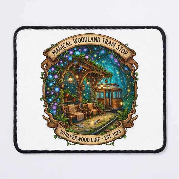 Item preview, Magical Woodland Tram Stop | Whisperwood Line | Enchanted Forest Railway | Cozy Fantasy Cottagecore | Storybook Travel | Whimsical Woodland designed and sold by MrDev.