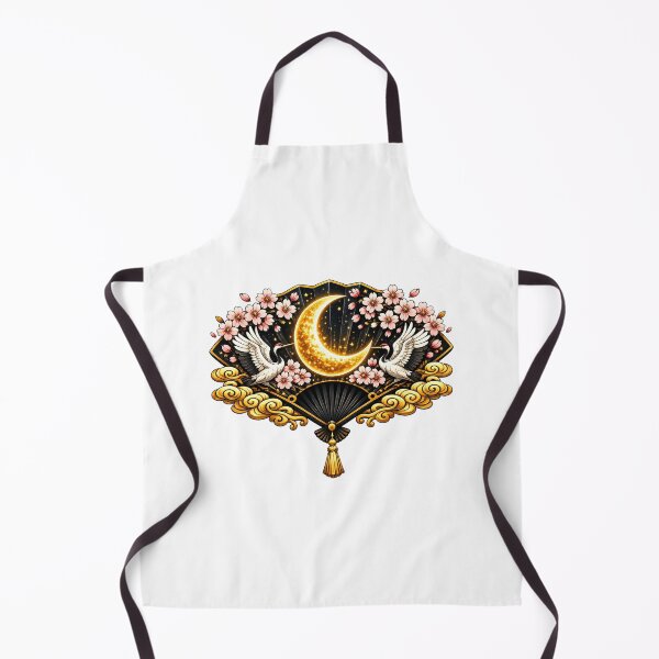 Item preview, Golden Crescent Moon & Japanese Cranes | Sakura Moon Fan | Elegant Japanese Aesthetic | Cherry Blossom Art | Celestial Oriental Design | Zen Nature Decor designed and sold by MrDev.