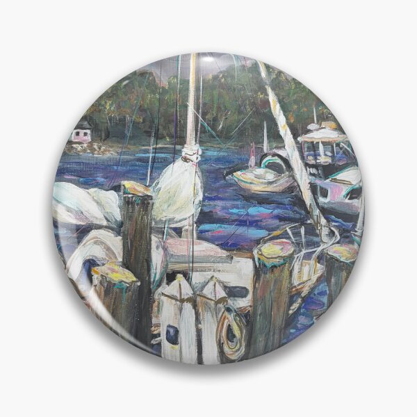 Item preview, Mystic seaport sailboats en plein air summer acrylic painting impressionistic designed and sold by Paintingladycat.