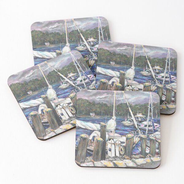 Item preview, Mystic seaport sailboats en plein air summer acrylic painting impressionistic designed and sold by Paintingladycat.