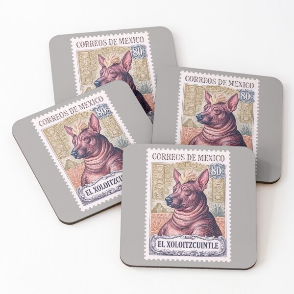 Item preview, Vintage Mexican Xoloitzcuintle Postage Stamp – Aztec Hairless Dog Engraving designed and sold by retrographics.