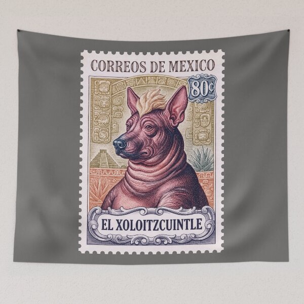 Item preview, Vintage Mexican Xoloitzcuintle Postage Stamp – Aztec Hairless Dog Engraving designed and sold by retrographics.