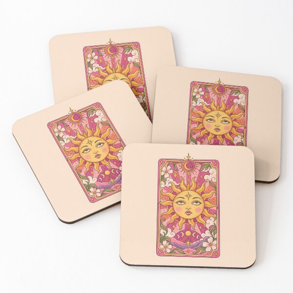 Item preview, Tarot Card Sun Pink & Orange with flowers designed and sold by poppet103.