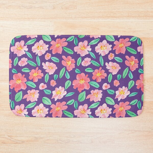 Item preview, Pink Watercolour Camellias Flowers Purple background designed and sold by Lozzie Eliza Designs.