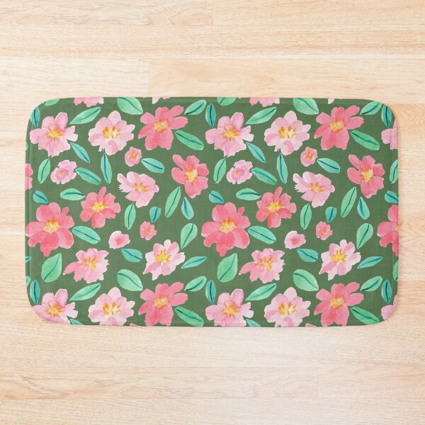Item preview, Pink Watercolour Camellias Flowers Green background designed and sold by Lozzie Eliza Designs.
