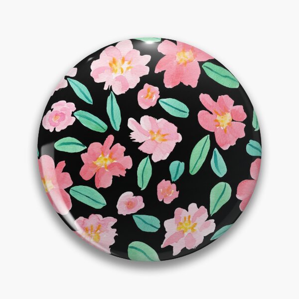 Item preview, Pink Watercolour Camellias Flowers Black background designed and sold by Lozzie Eliza Designs.