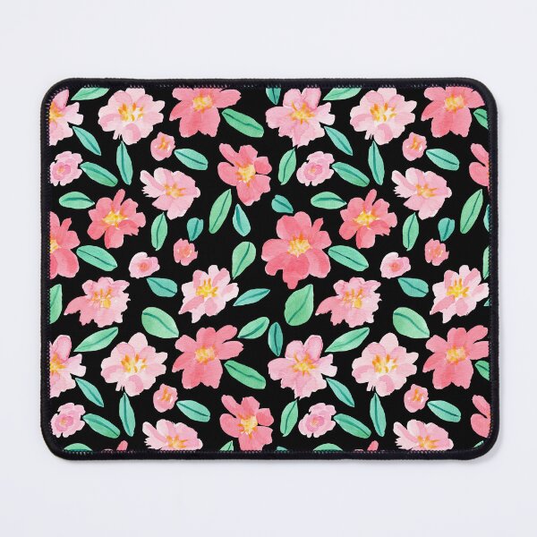 Item preview, Pink Watercolour Camellias Flowers Black background designed and sold by Lozzie Eliza Designs.