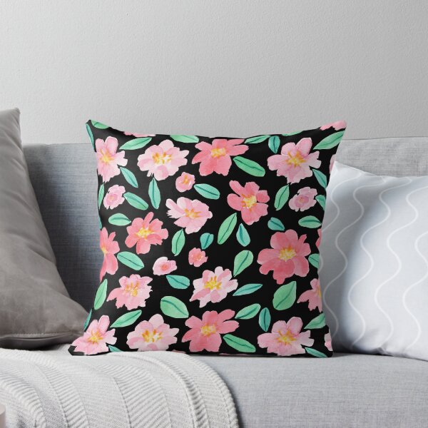Item preview, Pink Watercolour Camellias Flowers Black background designed and sold by Lozzie Eliza Designs.