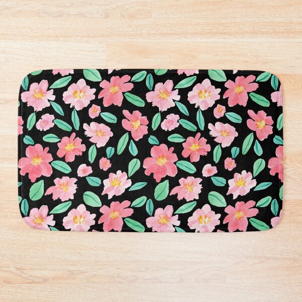 Item preview, Pink Watercolour Camellias Flowers Black background designed and sold by Lozzie Eliza Designs.