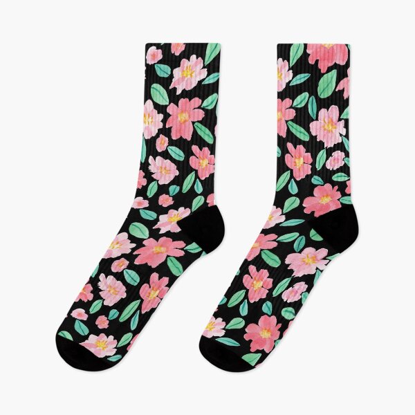Item preview, Pink Watercolour Camellias Flowers Black background designed and sold by Lozzie Eliza Designs.