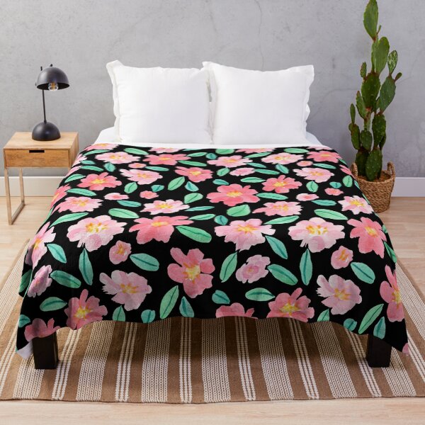Item preview, Pink Watercolour Camellias Flowers Black background designed and sold by Lozzie Eliza Designs.
