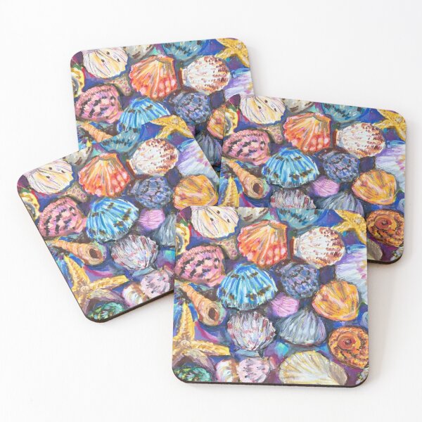 Item preview, Seashell compilation oil pastel drawing shells pastel ocean beachy print designed and sold by Paintingladycat.