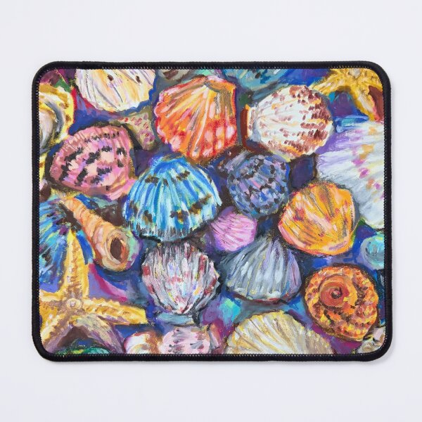 Item preview, Seashell compilation oil pastel drawing shells pastel ocean beachy print designed and sold by Paintingladycat.