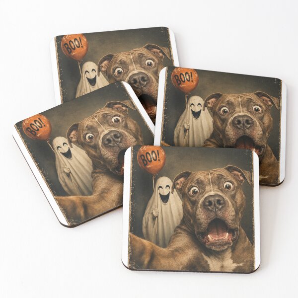 Item preview, Startled Pit Bull and Boo Ghost Selfie designed and sold by KireVeronica.