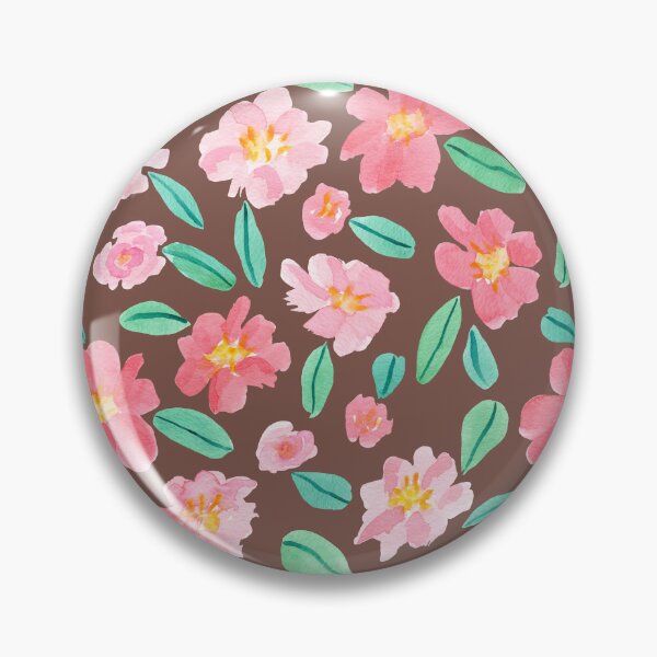 Item preview, Pink Watercolour Camellias Flowers Brown background designed and sold by Lozzie Eliza Designs.