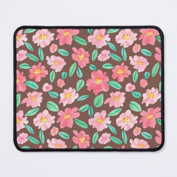 Item preview, Pink Watercolour Camellias Flowers Brown background designed and sold by Lozzie Eliza Designs.