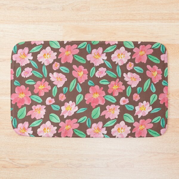 Item preview, Pink Watercolour Camellias Flowers Brown background designed and sold by Lozzie Eliza Designs.