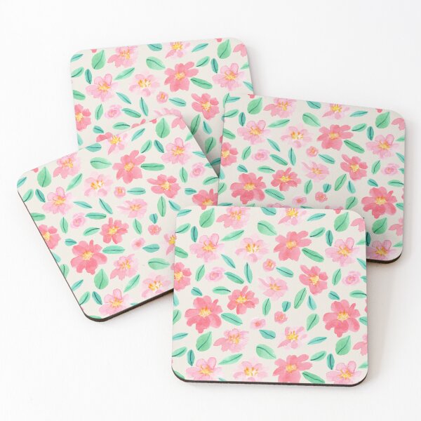 Item preview, Pink Watercolour Camellias Flowers Cream background designed and sold by Lozzie Eliza Designs.