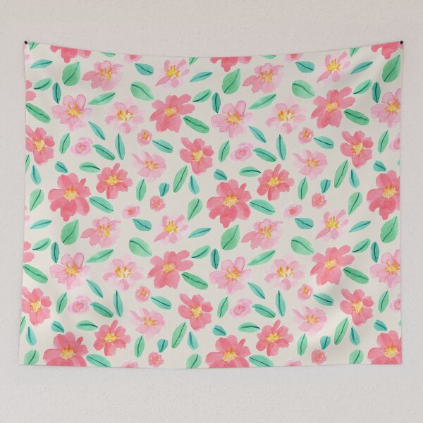 Item preview, Pink Watercolour Camellias Flowers Cream background designed and sold by Lozzie Eliza Designs.