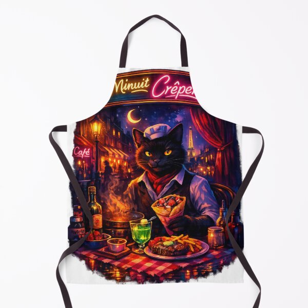 Item preview, Minuit Crêperie – Neon Noir Black Cat at Midnight Crêpe Stand Paris Nightlife Illustration designed and sold by Shadowframe Studios.