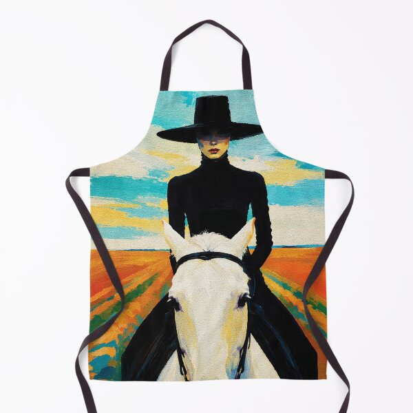 Item preview, Woman in Black on White Horse – Dramatic Field Portrait designed and sold by RamyGallery.