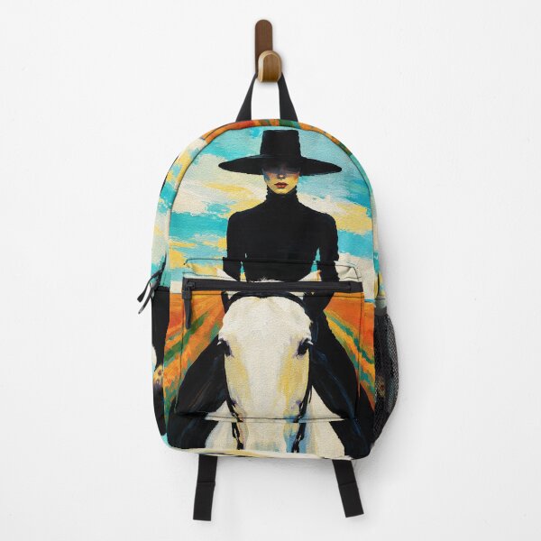 Item preview, Woman in Black on White Horse – Dramatic Field Portrait designed and sold by RamyGallery.