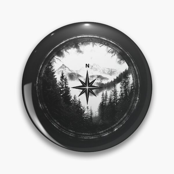 Item preview, Mountain Forest Compass Monochrome Wilderness Navigation Art designed and sold by inkoutninja.