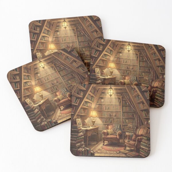 Item preview, A cozy, Book-Filled Attic Room Bathed in The Warm Glow designed and sold by Wiss2Arts.