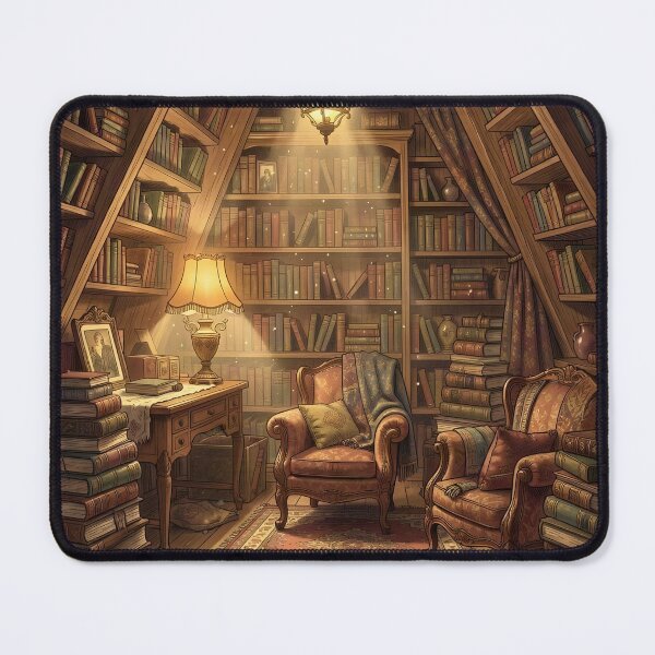 Item preview, A cozy, Book-Filled Attic Room Bathed in The Warm Glow designed and sold by Wiss2Arts.