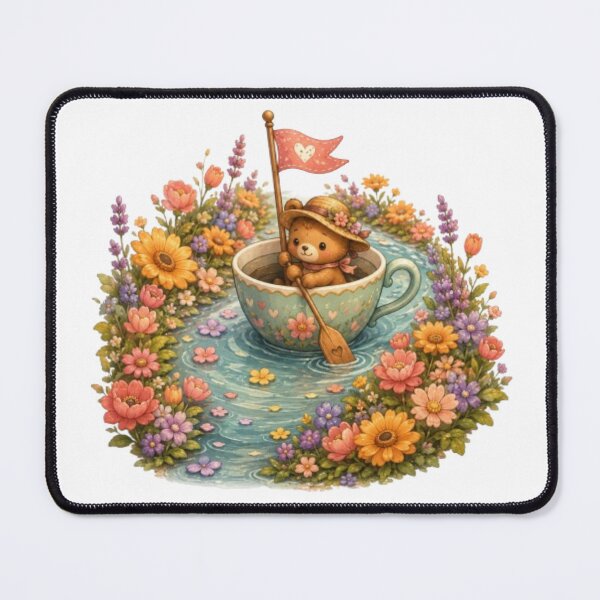 Item preview, Cute Teddy Bear Sailing Teacup Boat Flower River Art designed and sold by Miheerala.