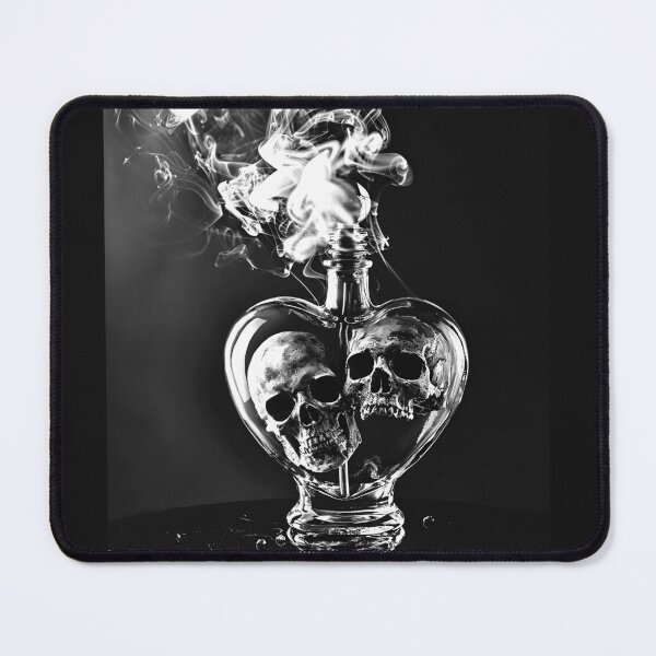 Item preview, Two Skulls in a Smoking Heart Bottle Gothic Memento Mori Art designed and sold by inkoutninja.