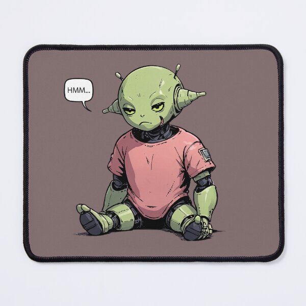 Item preview, Funny Thinking Alien Robot T-Shirt | HMM... Cute Sci-Fi Cartoon Meme Design designed and sold by designerbhai009.