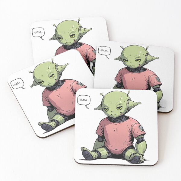 Item preview, Funny Thinking Alien Robot T-Shirt | HMM... Cute Sci-Fi Cartoon Meme Design designed and sold by designerbhai009.