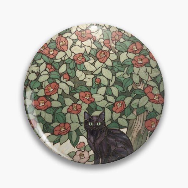 Item preview, Neo Nihon-ga 春草 椿 黒猫 モダンイラスト・ステンドグラス風 designed and sold by misaeklm.
