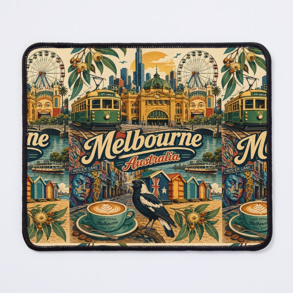 Item preview, Melbourne Landmarks Vintage Travel Poster | Australia City Icons Retro Souvenir Gift designed and sold by Globalcitytees.