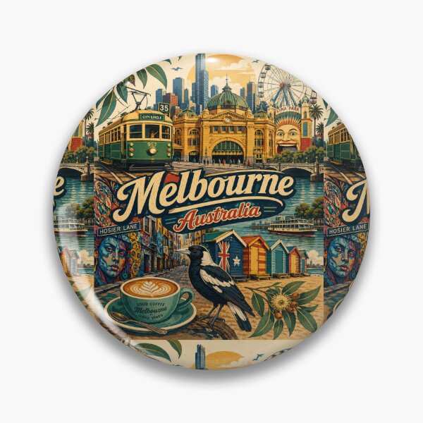 Item preview, Melbourne Landmarks Vintage Travel Poster | Australia City Icons Retro Souvenir Gift designed and sold by Globalcitytees.