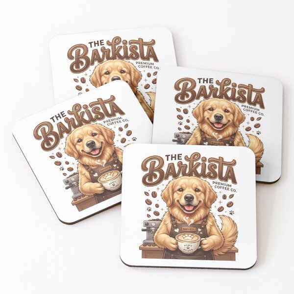 Item preview, Dog Barista Golden Retriever Coffee Lover Art designed and sold by pradeepvisuals.