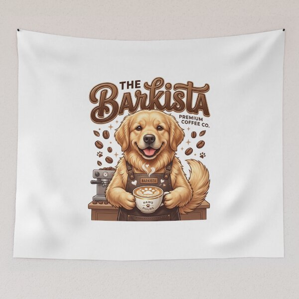 Item preview, Dog Barista Golden Retriever Coffee Lover Art designed and sold by pradeepvisuals.