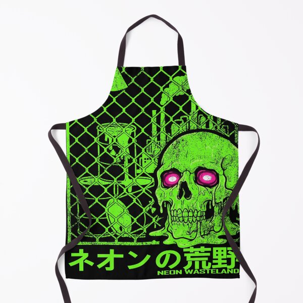Item preview, Neon Wasteland Toxic Green Melted Skull with Japanese Text designed and sold by ShirtRemarks.