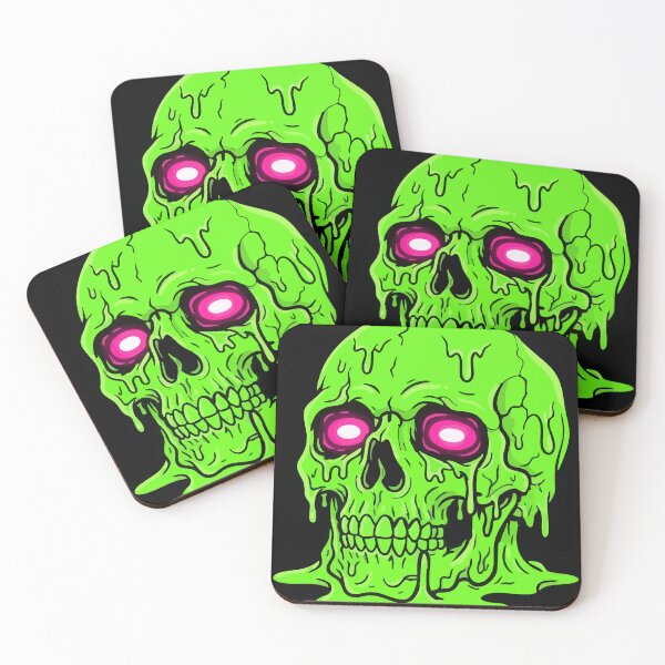 Item preview, Neon Wasteland Toxic Green Melted Skull with Japanese Text designed and sold by ShirtRemarks.